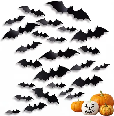 Produktbild von 3D-Halloween-Fledermaus-Wandaufkleber, 72 Stück, Halloween-Dekorationen, schwarz