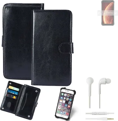 Produktbild von K-S-Trade 360° Hülle kompatibel mit Blackview BV4900 inkl. Headphones schwarz Kunstleder Case BookCase WalletCase Kunstlederederhülle Handyhülle,
