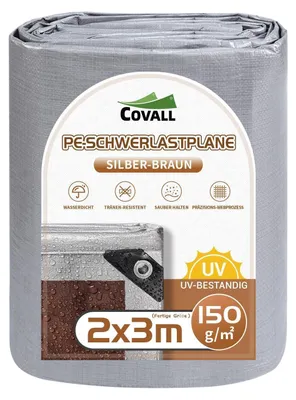 Productafbeelding van Beschermzeil, 2x3 meter, 150g/m² PE, waterdicht, UV-bestendig, scheurbestendig, zilver/bruin