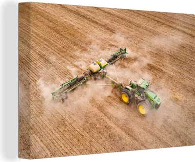 Produktbild von OneMillionCanvasses® - Leinwandbilder - 150x100 cm, Traktor - Feld - Bauernhof - Landwirt - Grün, Wandbilder Kunstdruck Wanddekoration - Foto auf Leinwand - Gemälde auf Holzrahmen