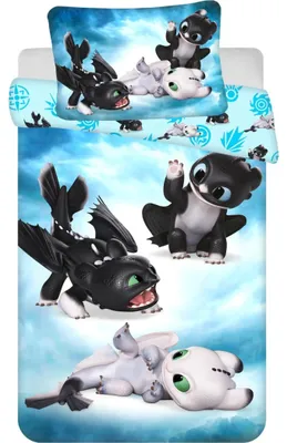 Imagen del producto de Juego de sábanas para niños "Cómo domar a un dragón" – Incluye funda de edredón de 100x135 cm y funda de almohada de 40x60 cm
