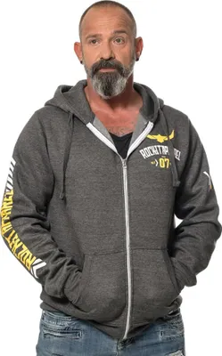 Produktbild von ROCK-IT Apparel Herren Zip-Hoodie | Kapuzenjacke mit Siebdruck-Print | weicher Stoff | "Racer 07" Dark Heather Grau 5XL