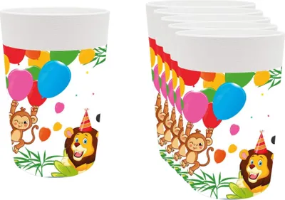 Produktbild von 6 Becher 230 ml wiederverwendbar Geburtstag Party Deko Motto Dschungel Ballon
