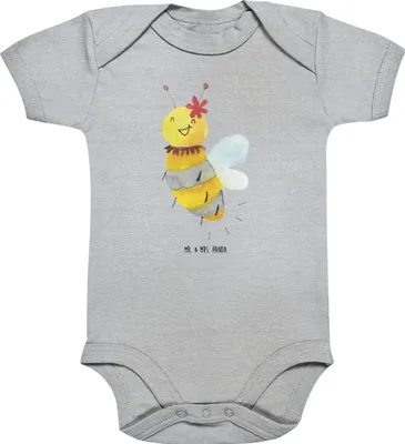 Produktbild von Mr. & Mrs. Panda overall baby Biene Blume 3. - 6. Monat - Heather Grey - Geschenk, Babystrampler, Einteiler, Babybody, Strampler