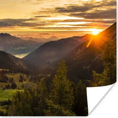 Produktbild von MuchoWow® Poster Alpen - Berg - Sonne 75x75 cm - Wand Dekoration