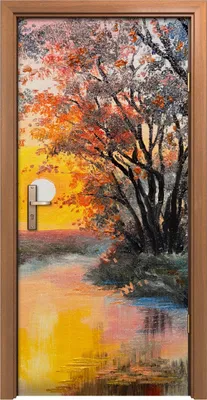 Produktbild von Türposter 90x200 cm Türaufkleber Türtapete Türfolie Klebefolie Wand Wald Malerei Bäume Sonne See