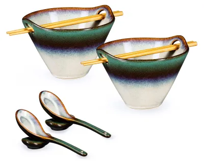 Image de Ensemble de 8 bols japonais traditionnels pour ramen, avec couverts