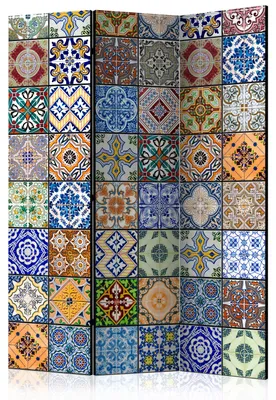 Produktbild von Muralo Beiseitig bedruckter PARAVENT 3-teilig Raumteiler klappbar BUNTE MOSAIK FORMEN 135cmx172cm
