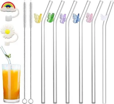 Produktbild von Biegsame Glasstrohhalme 8mm transparent mit Reinigungsbürsten