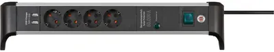 Produktbild von Brennenstuhl 1391020410, 1,8 m, Drinnen, Abgewinkelt, IP20, Schwarz, Silber, 4 AC-Ausgänge