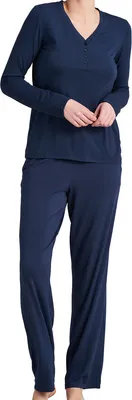 Produktbild von Schiesser Modal Schlafanzug Langarm Lounge Shirt mit langen Ärmeln und lange Hose im Set, Hose mit breitem, elastischem Bund und regulierbarem Satin-Bindeband, Elastischer Single Jersey aus weich fließendem Modal