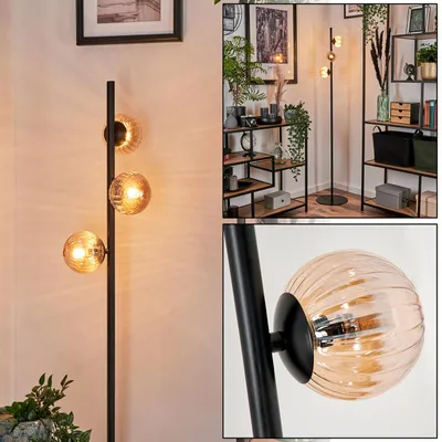 Produktbild von Garaguso Stehlampe aus Metall/Riffelglas in Schwarz/Bernsteinfarben