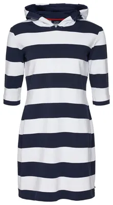 Produktbild von Sea Ranch Damen Sweatshirt-Kleid Ronja im Streifen-Design mit Kapuze - Streifenkleid mit 3/4-Ärmeln in Navy-Pearl Größe XL