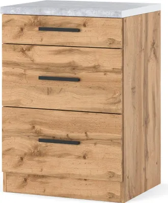 Zdjęcie produktu dla Szafka Kuchenna Stojąca Z Blatem 3 Szuflady Blande 60Cm Dąb Wotan