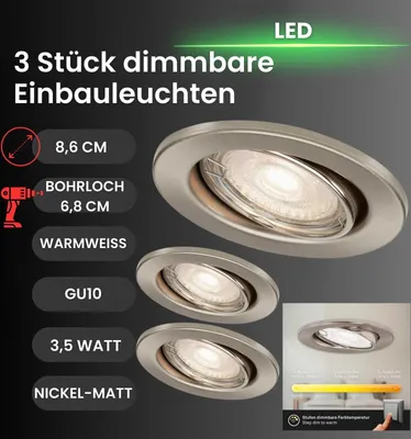 Produktbild von Briloner LED Einbauleuchten nickel 3er-Set 3xLED/GU10/5W (7182-032)