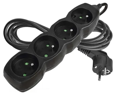 Prodlužovací kabel 3 m / 4 zásuvky / černý / PVC / 1 mm2