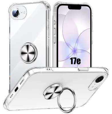 Image de Coque pour iPhone 17e, Protection Silicone avec Anneau Argenté Rotatif à 360 Degrés