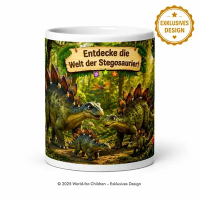 Produktbild von Dino Kinder Tasse Stegosaurus – Keramiktasse 330 ml mit Dinosaurier-Motiv