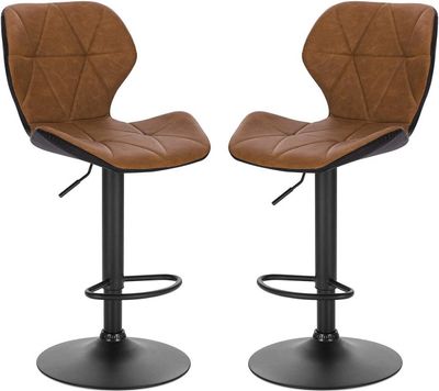 WOLTU 2er-Set Barhocker Barstuhl Bistrohocker Tresenhocker Retro mit Rückenlehne aus Kunstleder Metall höhenverstellbar drehbar Braun