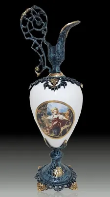 Produktbild von Casa Padrino Luxus Barock Vase in Weinkrug Form Blau / Weiß / Mehrfarbig / Gold 20 x H. 60 cm - Handgefertigte Barockstil Blumenvase - Barock Deko Accessoires - Edel & Prunkvoll