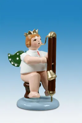 Produktbild von Holzfigur Engel sitzend mit Kontrafagott ohne Krone Höhe 6cm NEU