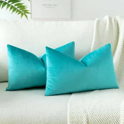 Zdjęcie produktu dla Zestaw 2 poszewek na poduszki z aksamitu, 30x50 cm, kolor turkusowy