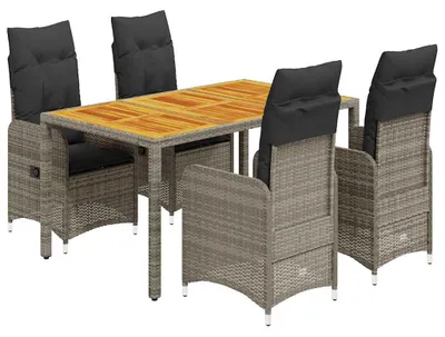 Produktbild von vidaXL 5-tlg. Garten-Bistro-Set mit Kissen Grau Poly Rattan