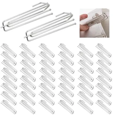 Produktbild von Gordinenhaken mit 4 Gliedern aus Edelstahl, für Vorhänge und Ringe, 50 Stück, Silber