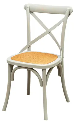 Produktbild von Stuhl Cross aus Massivholz und Sitzfläche aus Rattan in antikgrauer Ausführung