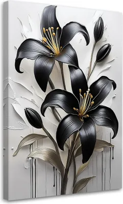 Immagine prodotto di Quadro su tela Giglio Fiori Nero Dipinto 70x100 Feeby Immagine in bianco e nero per la parete pronta per essere appesa