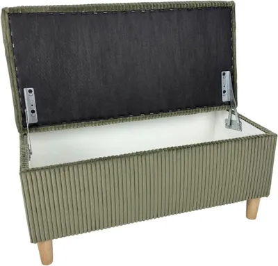 Produktbild von Sitzhocker mit Stauraum aus Cord, Fußbank und Polsterhocker, 78x38x42 (Olive)