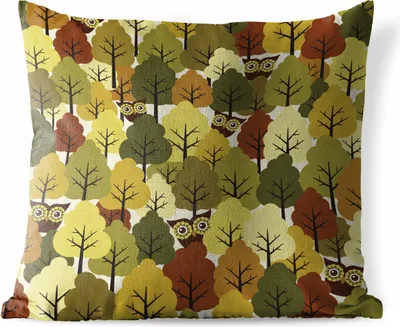 Produktbild von MuchoWow® Outdoor Kissen - Eine Illustration eines herbstlichen Waldes mit Eulen - 40x40 cm - Wetterfest - Lounge Kissen - Kopfkissen - Interieur - Polster mit Bild