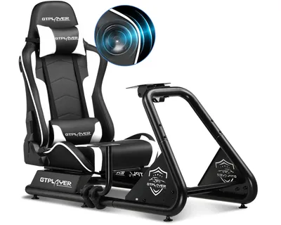 Image de GTPLAYER simulateur de cockpit, SIM racing cockpit, simulateur de course support de volant fauteuil gaming racing wheel stand avec haut-parleur bluetooth et repose pédale