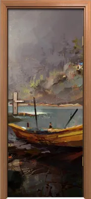 Produktbild von Türposter 80x200 cm Türaufkleber Türtapete Türfolie Klebefolie Waldlandschaft mit einem Boot