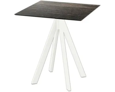 Image de Infinity - Table de patio, structure blanche + plateau en stratifié haute pression effet bois délavé, 70 x 70 cm, 1 pièce