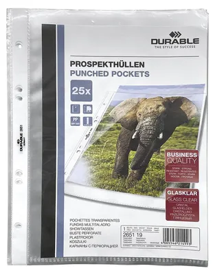 Obrázok produktu pre Durable 2651, 150 x 210 mm (A5), Priehľadná, Polypropylén (PP), Portrét, Vršok, 25 kusov