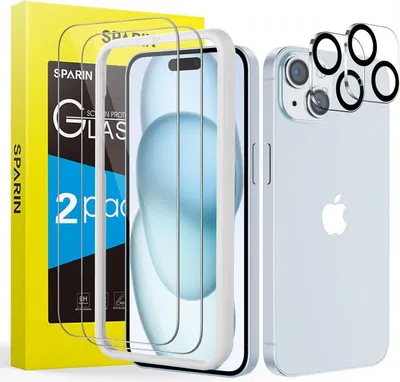 Immagine prodotto di Protezione dello schermo in vetro blindato SPARIN per iPhone 15 con protezione della cornice e della fotocamera