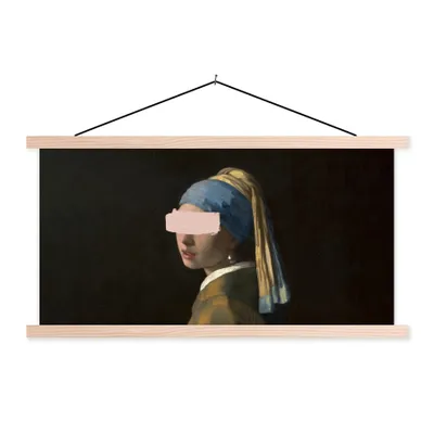 Produktbild von MuchoWow® Textilposter Das Mädchen mit dem Perlenohrring - Vermeer - Gemälde 120x60 cm mit holzfarbenen Rahmen - Klemmleiste