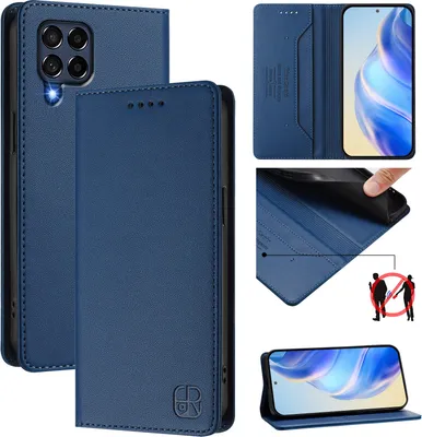Obrázek produktu pro Kožené pouzdro pro Samsung Galaxy M53 5G, flipové pouzdro s přihrádkami na karty, peněženkou a stojánkem Modrý