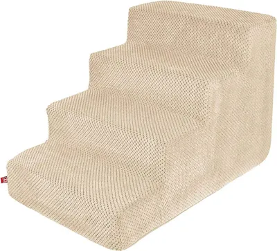 Produktbild von Hundetreppe Katzentreppe Haustiertreppe Aufstiegshilfe Plüschbezug 4 Stufen Beige