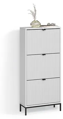 Image de Benne à chaussures Livinity Aterno Blanc 60x130cm avec 3 tiroirs pliants, Model 58879