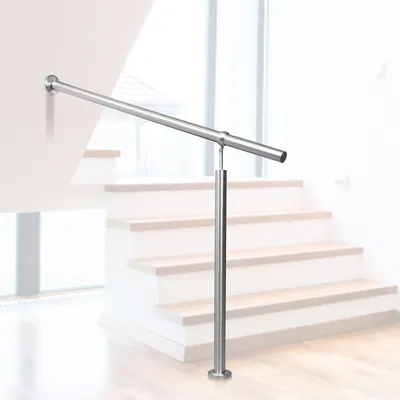 Immagine prodotto di Fiqops ringhiera d'ingresso ringhiere e corrimano 150cm in acciaio inox corrimano a parete ringhiera per scale scala esterna interna