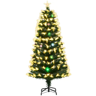 Immagine prodotto di COSTWAY Albero di Natale artificiale da 150 cm con illuminazione, 8 modalità di luce, 170 punte di rami, 20 fiocchi di neve e punta di stella, albero di Natale Albero di Natale