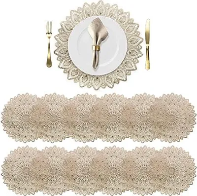 Produktbild von WUWEOT 12 Pack 38cm Gold Vinyl Tischsets, Metallic Platzdeckchen Gold Runde Tischsets Hitzebeständig Küche Esstisch Matten für Weihnachten Thanksgiving Hochzeit Tafelaufsatz Dekoration