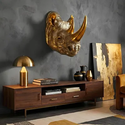 Produktbild von riess-ambiente Deko-Wandfigur RHINO 60cm gold Polyresin detaillierte Nashorn-Skulptur