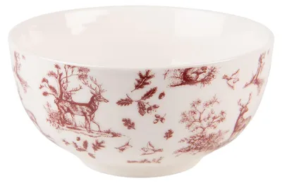 Image de Clayre & Eef Bol de soupe 500 ml Beige Rouge Porcelaine Rennes et arbres