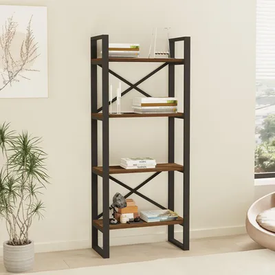Immagine prodotto di Framur - Libreria, 66x32x150h cm Marrone Noce, 4 Ripiani