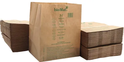 Immagine prodotto di bioMat Sacchetti di carta compostabili da 7 l per rifiuti organici, 320 sacchetti per rifiuti organici in carta kraft, resistenti all'umido e allo strappo,  Germany