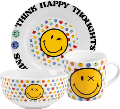 Produktbild von Smileyworld Frühstücksset - Geschirr Set 3-teilig Teller, Schale & Tasse aus Porzellan