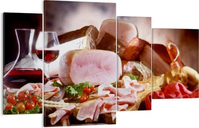 Produktbild von Bild auf Leinwand - Leinwandbild - Essen Essen Wurst Kräuter - 120x70cm - Wand Bild - Wanddeko - Leinwanddruck - Bilder - Kunstdruck - Wanddekoration - Leinwand bilder - Wandkunst - DL120x70-2568